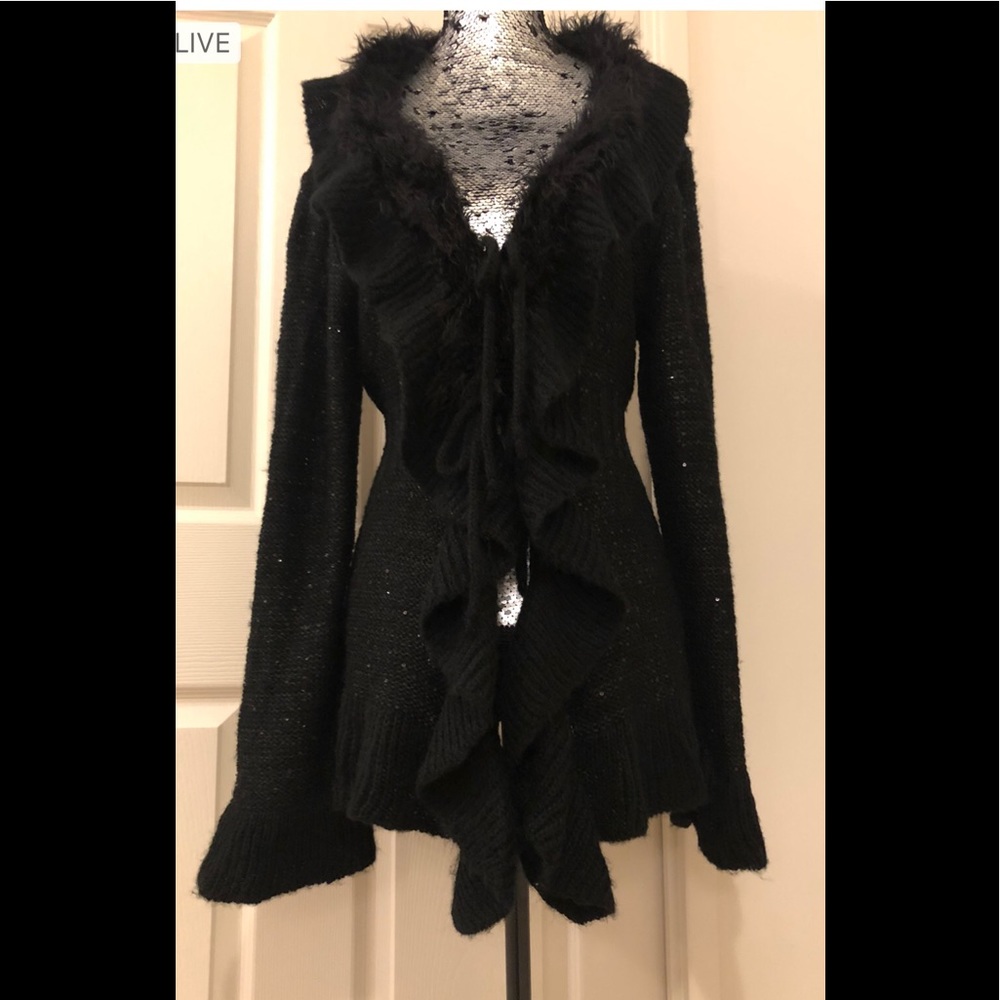 Black Long Sleeve Asymmetric Tie Front Cardigan/Sweater (NWT)
